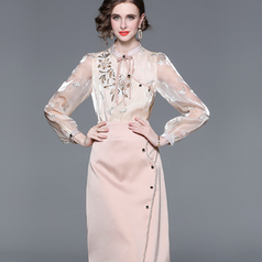 French Style Slim Fit and Slim Fashion Women's Blouse and Skirt Set