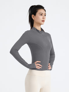 Slim-Fit Slimming Stand-Collar Striped Yoga Jacket for Women