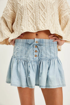 Summer Fashion Versatile Daily High-Waist A-Line Pleated Denim Skirt for Women