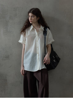Summer Fashionable Commuting Button Short-Sleeved Simple Women's Top