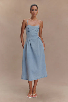 Summer Fashion Sexy Square-Neck Waisted Denim Slip Dress for Women