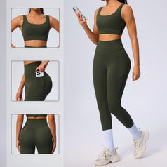 Women's High-Waist Slimming Abdominal Exercise Yoga Belt With Pocket Set
