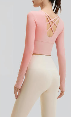 Fitness Yoga Cross-Design Long-Sleeved Top