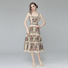Tassel Suspender Dress Women's Summer New Women's Fashion Printed Slimming Large Swing Skirt