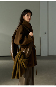 Textured All-Wool Camel Hair Fashionable Commuter Women's Coat