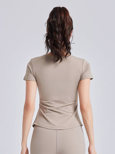 V-Neck Wrinkled Shock-Absorbing Fixed Cup Yoga Top
