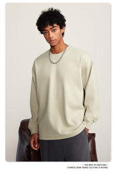 Autumn Solid-color Pure Cotton Loose Commuter Casual Men's T-shirt