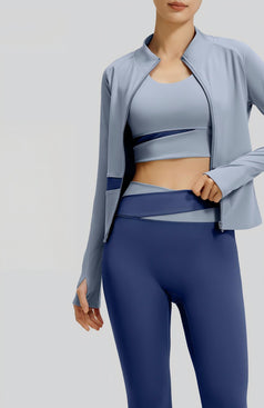 Women's Naked Yoga Waist Fitness Color-matching Three-piece Set