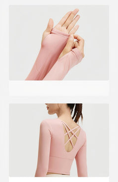 Fitness Yoga Cross-Design Long-Sleeved Top