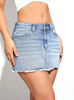 Summer Fashion Versatile Low-Waist A-Line Mini Denim Skirt for Women