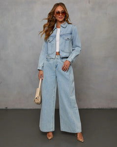 Spring Fashion Simple Casual Loose Denim Jacket Set for Women