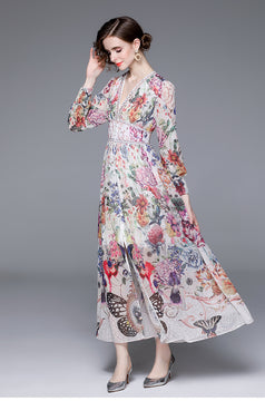 Early Spring Holiday V-neck Long Sleeve Printed Dress