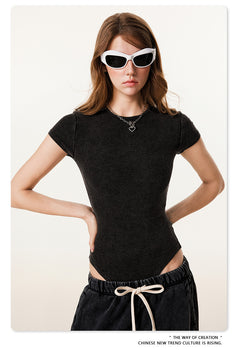 Summer Hot Girl Washed And Aged Fashionable Cotton Top