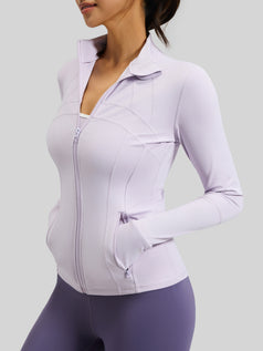 Women's Breathable Yoga Long-Sleeved Patchwork Coat With Pockets
