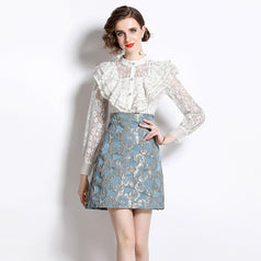 Lace Mosaic Waist Slimming A-Line Skirt Dress