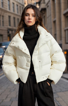 Winter Fashionable Versatile and Warm Short High-Neck Long Sleeve Jacket for Women