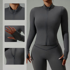 Zip-Up Long-Sleeved Tight-Fitting Yoga Jacket For Women