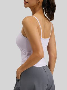 Waist-Closing Pleated Sports Top with Built-in Cups