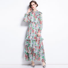 Long Sleeve Bubble Sleeve Big Swing Pinted Cake Dress
