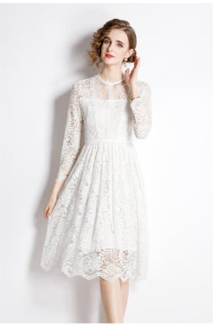 Lace Slim Lace Dress Temperament Show Thin Long Sleeve A-Line MIDI Skirt