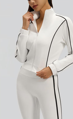 Women's Spring and Autumn Contrast High-elastic Line Loose Coat