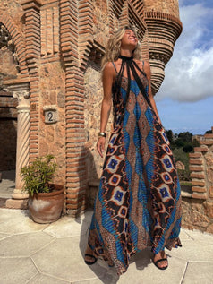 Summer Casual Printed Loose Long Holiday-Style Slip Dress for Women