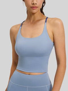 Thong-Style Sports Yoga Top With Padded Cups and Straps