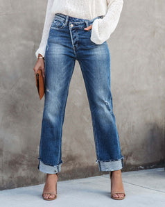 Summer Fashion Casual Versatile Washed Straight Denim Pant for Women