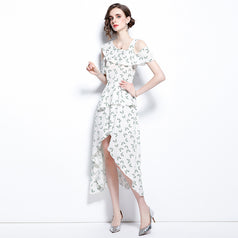 Light Luxury Small Person Summer Fashion Long Suspender Skirt Irregular Off-the-Shoulder Dress Female Summer