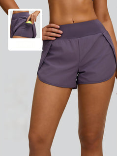 Fake Two-Piece Loose-Fit Workout Yoga Shorts with Side Pockets