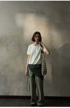 Trendy And Retro Denim Workwear Flared Pants, Mid-waist Casual Women's Pant