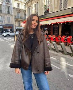 Spring and Autumn Fashionable Casual Fur One-Piece Lapel Double-Sided Jacket for Women