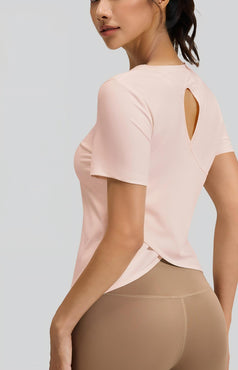 Back Cutout Cross Round Neck Yoga Short Sleeve