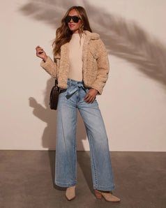 Summer Fashion High-Waisted and Wide-Leg Drawstring-Tie Washed Denim Pant for Women