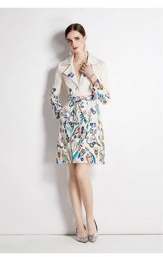 Suit Collar Coat Female Spring and Autumn Temperament Waist Slimming Breasted Mid-Length Trench Coat