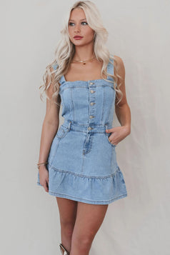 Summer Fashion Daily Sexy Square-Neck Waisted Short Slip Denim Dress for Women