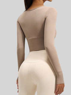 Jigsaw-Style Long-Sleeved Yoga Top with Built-in Bra Support