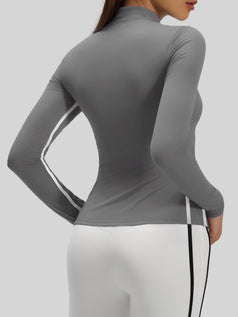 Line-feel Slim Stand Collar Long Sleeve Running Fitness Coat