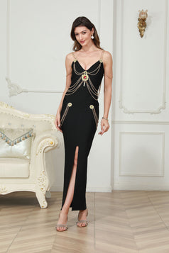 Summer Deep V-Neck Elegant Luxurious Slim-Fitting Slit Party Dress for Women