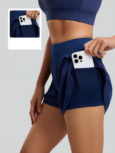 Breathable Double-Layer Running Yoga Shorts with Side Pockets