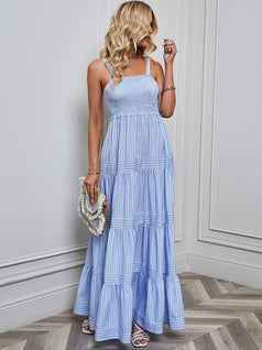 Summer Fashion Casual Striped Waisted Holiday-Style Slip Dress for Women
