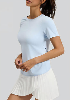 Back Cutout Cross Round Neck Yoga Short Sleeve