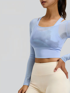 Net Mesh Strap Padded Sports Fitness Yoga Top in Two Pieces