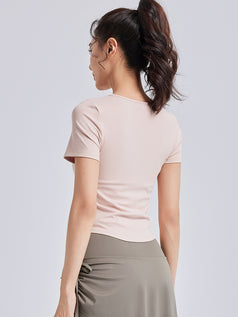 Padded One-Piece Yoga Top With Pleats and Underwire