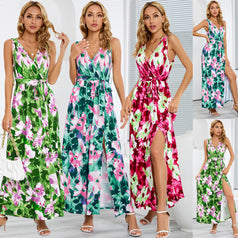 V-Neck Printed Long Boho Dress