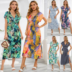 Stylish Bat-Sleeved V-Neck Backless Strappy Dress
