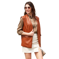 Sleeveless PU Leather Vest Loose Large Size Women's Vest Amazon Cardigan