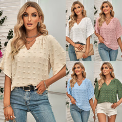 New V-Neck Solid Color Hairball Top