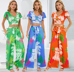 New Women's Wide Leg Trousers Suit to Show Thin Casual Temperament Culottes Two-Piece Suit