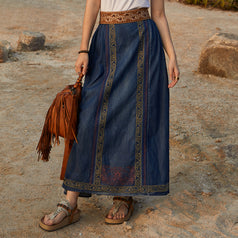 New Heavy Industry Embroidery Denim Long Skirt for Summer